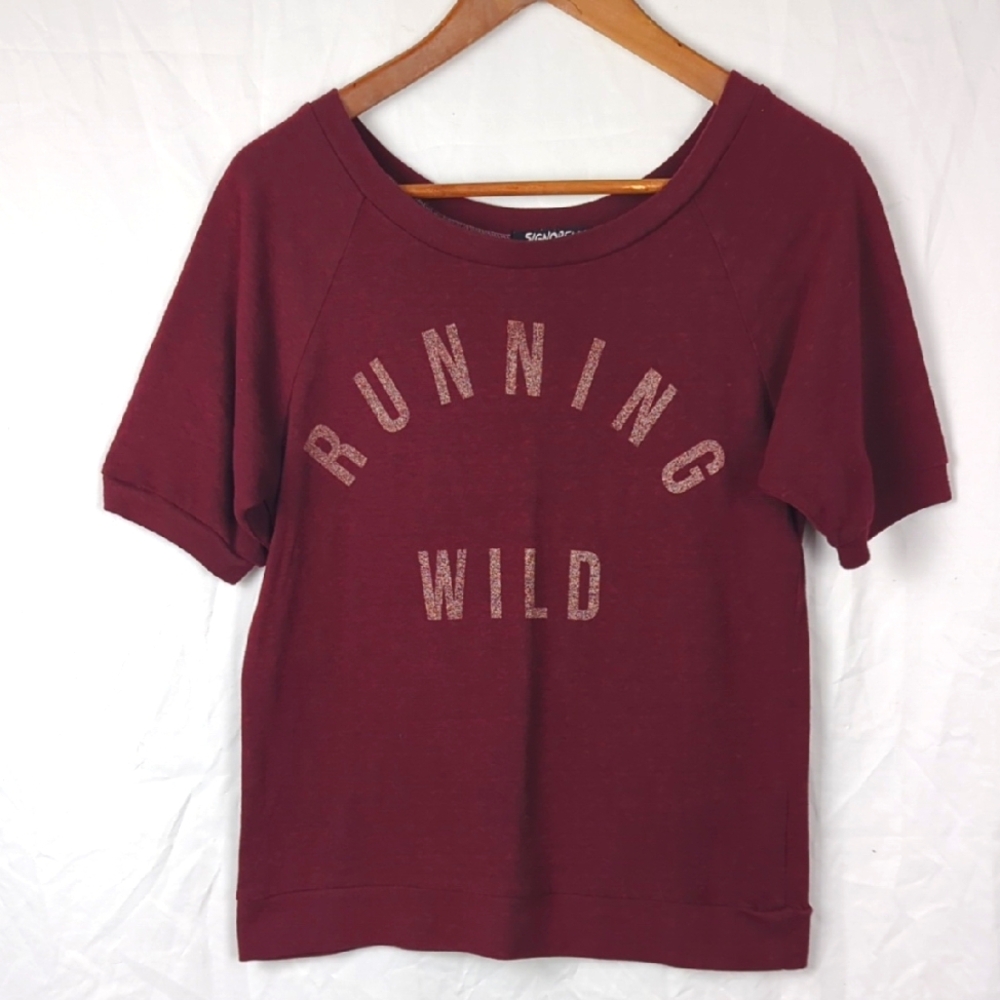 SIGNORELLI Women's Maroon Ringer Jersey Running Wild Top